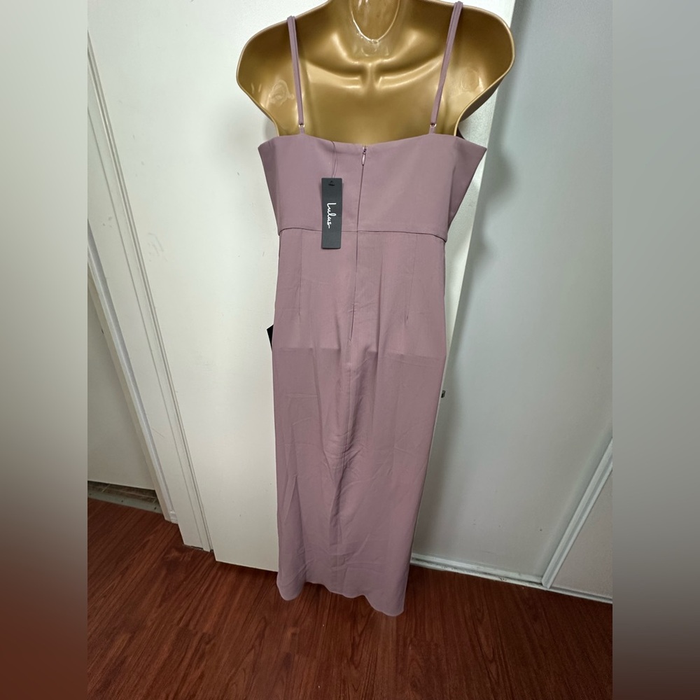 Lulus Mauve Purple Reinette Faux Wrap Silhouette Asymmetrical Midi Dress NWT M - Picture 7 of 16